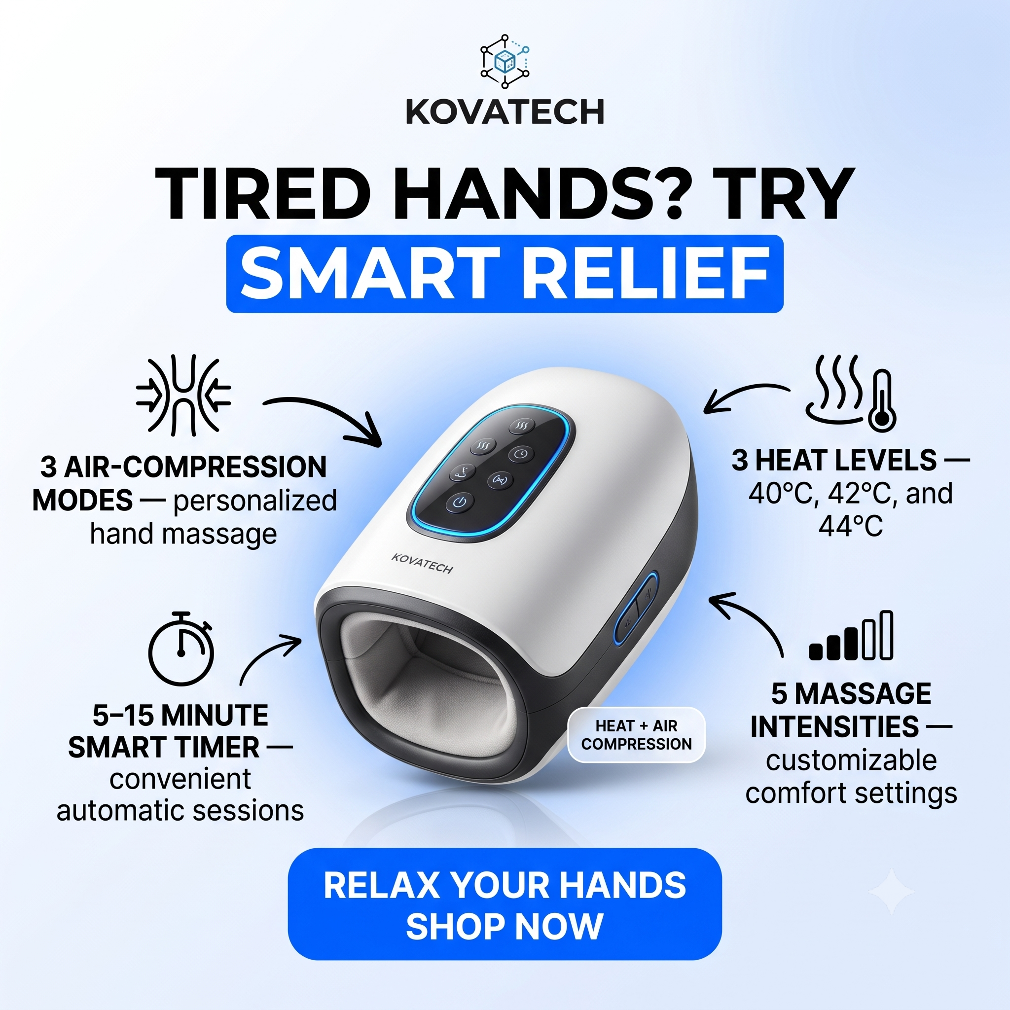 Kova Tech™ Wireless Heated Acupoint Hand Massager
