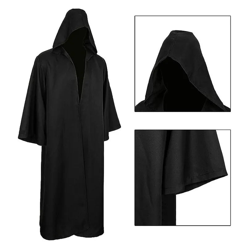 Sorcerer Long Shirt Hooded Black Robe Costume Halloween