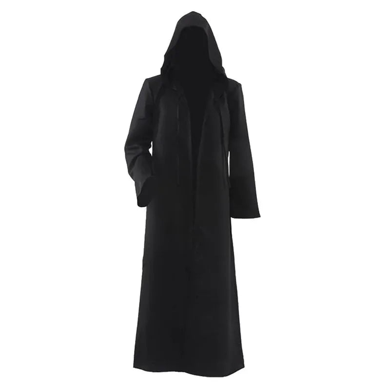 Sorcerer Long Shirt Hooded Black Robe Costume Halloween